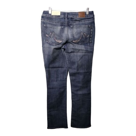 Maurices Slim Boot Midrise Denim Flex Medium Wash Embroidered Pocket Sz 8 LONG - Picture 2 of 11